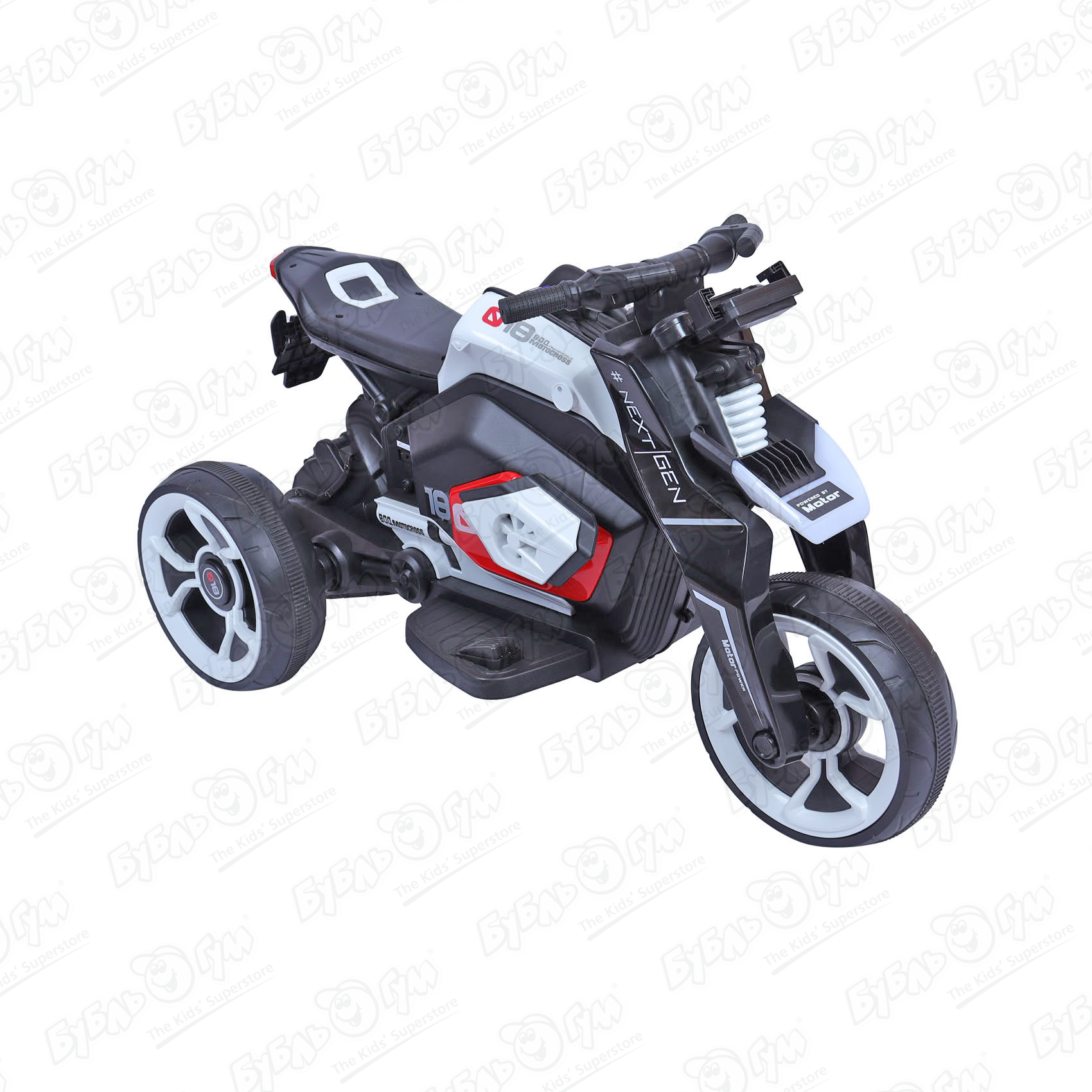 Мотоцикл трехколесный аккумуляторный черно-белый мотоцикл аккумуляторный трайк 6v4