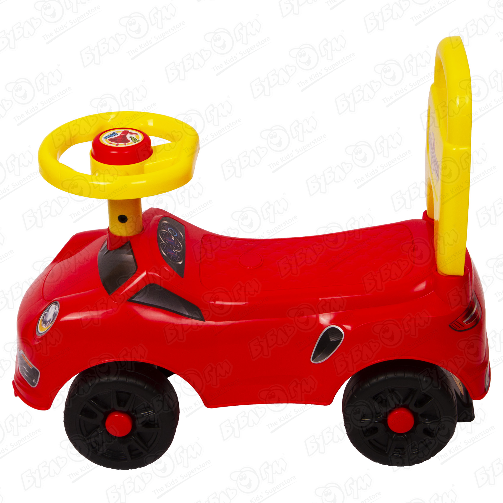 Машинка-каталка со спинкой красно-желтая, цвет красный - фото 6