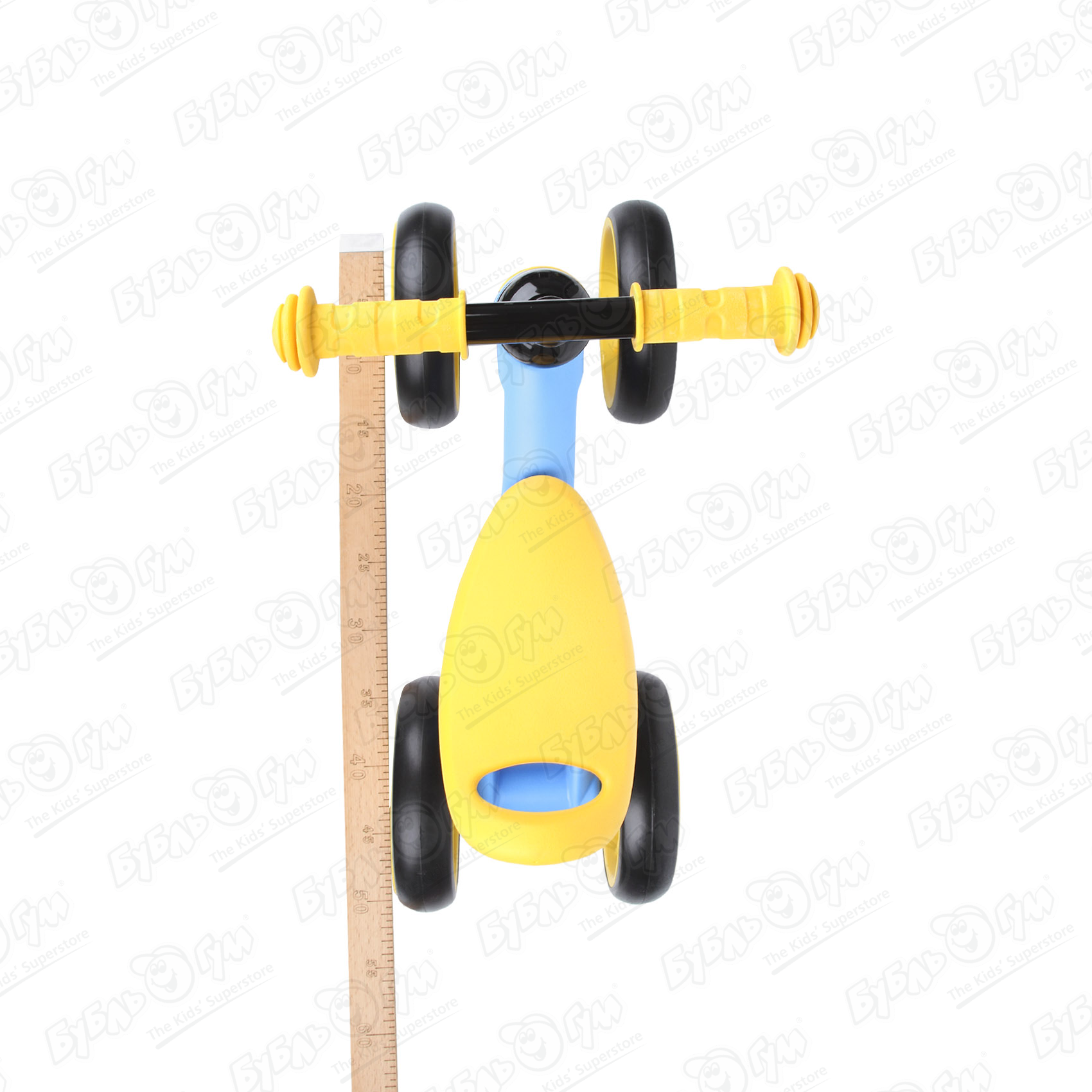 Беговел Нордпласт четырехколесный с голубой рамой желтый - фото 7