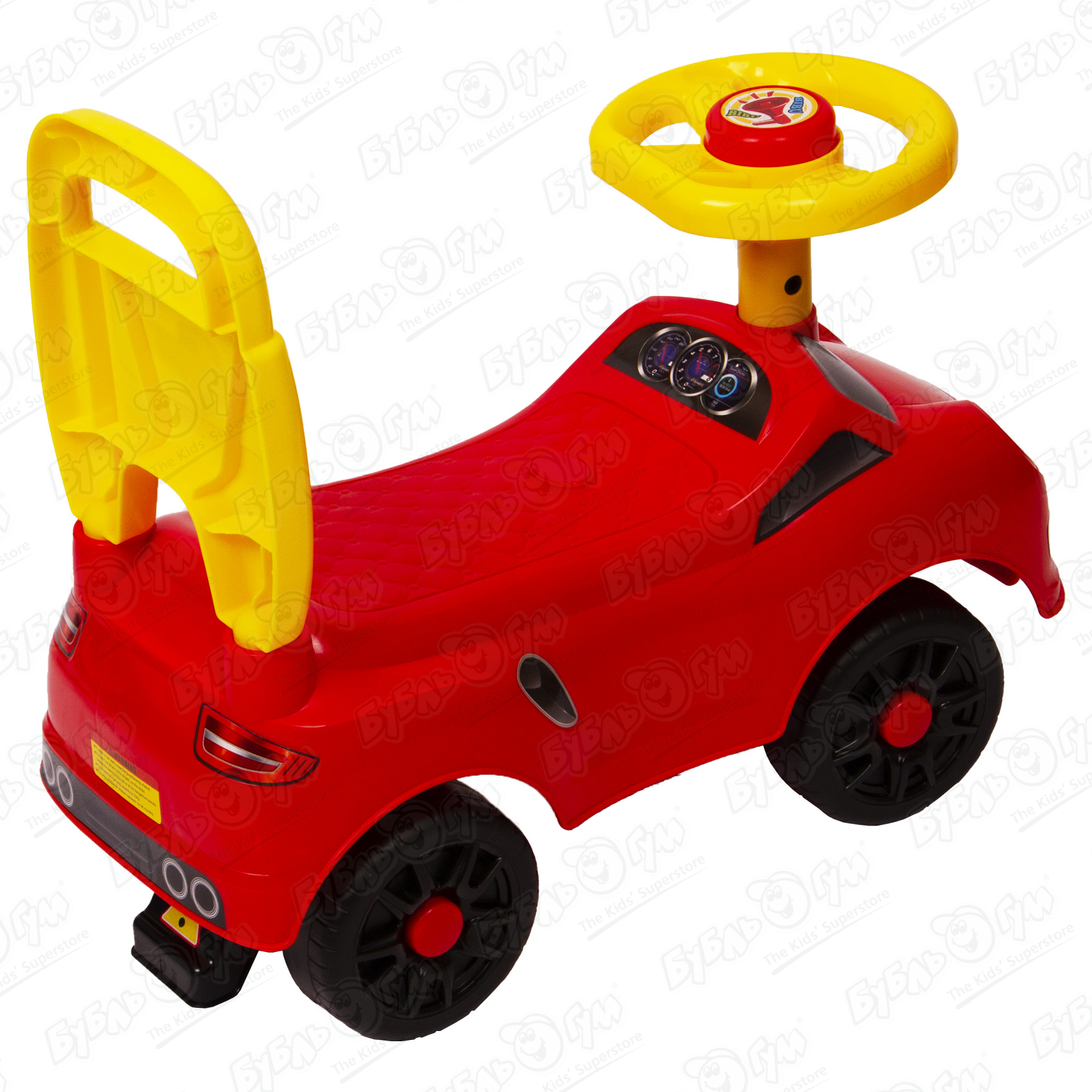 Машинка-каталка со спинкой красно-желтая, цвет красный - фото 3