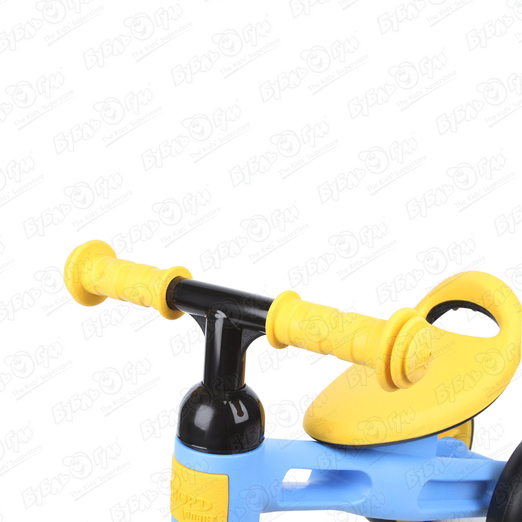 Беговел Нордпласт четырехколесный с голубой рамой желтый - фото 6