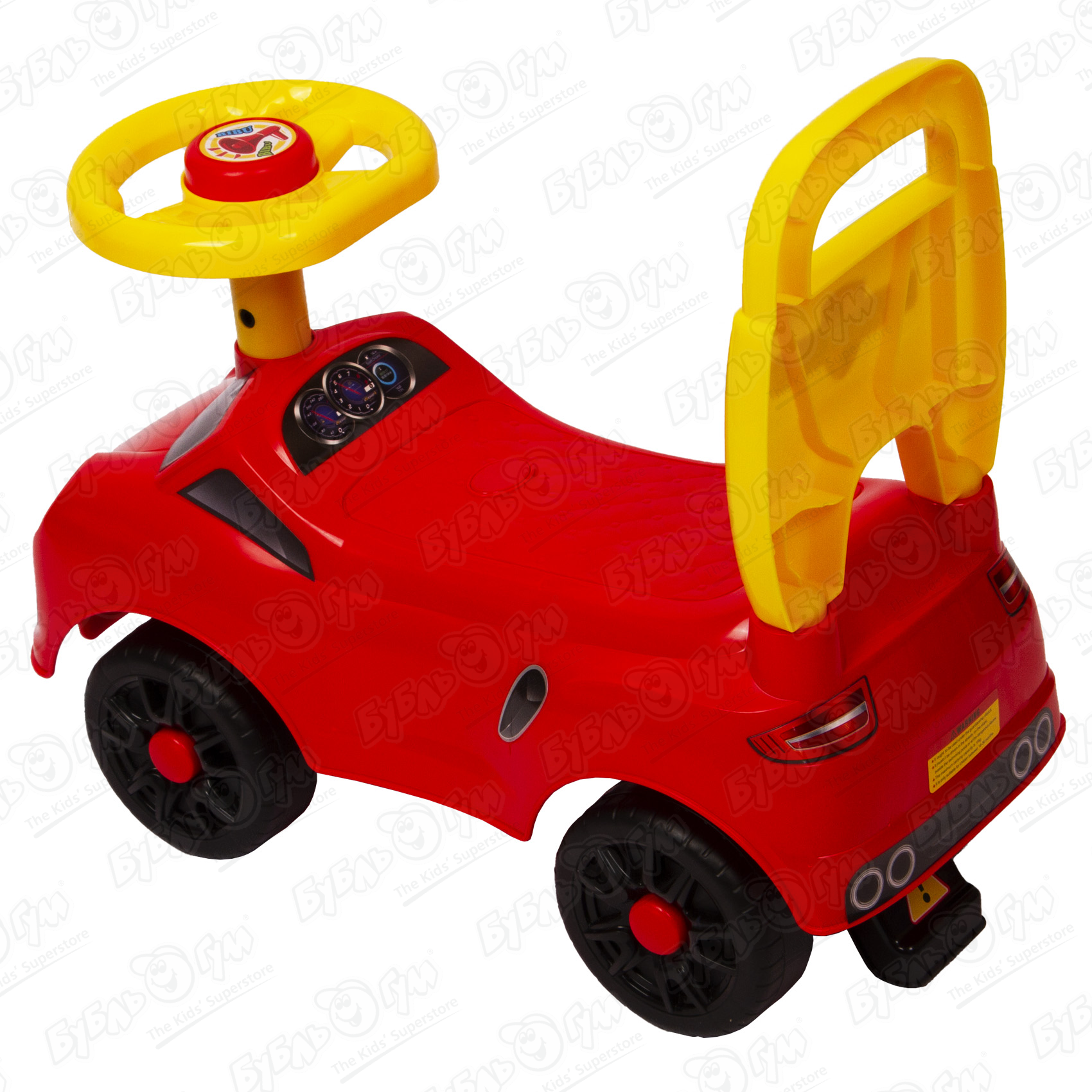 Машинка-каталка со спинкой красно-желтая, цвет красный - фото 5