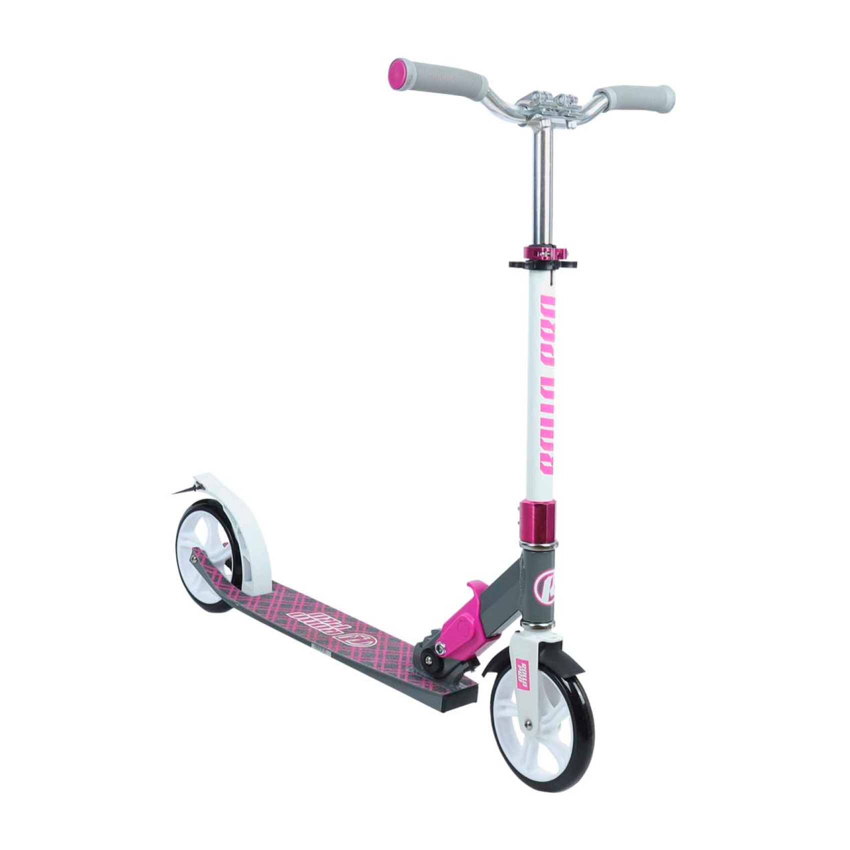 

Самокат ROLLO PRO двухколесный складной бело-серый с розовым геометрическим принтом 180мм