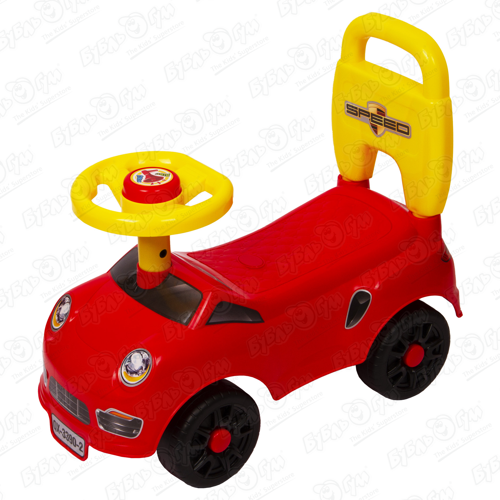 Машинка-каталка со спинкой красно-желтая, цвет красный - фото 7