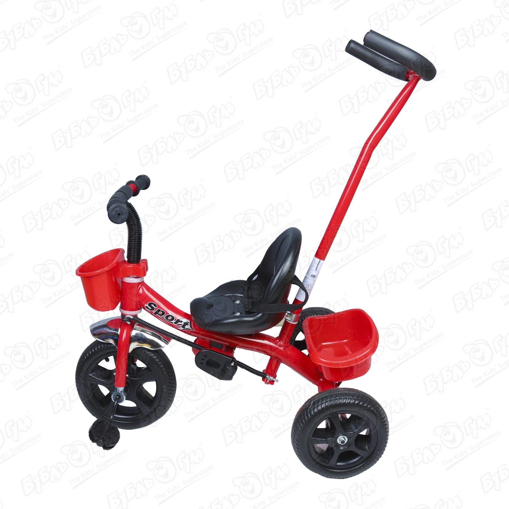 Велосипед трехколесный с ручкой черно-красный - фото 2