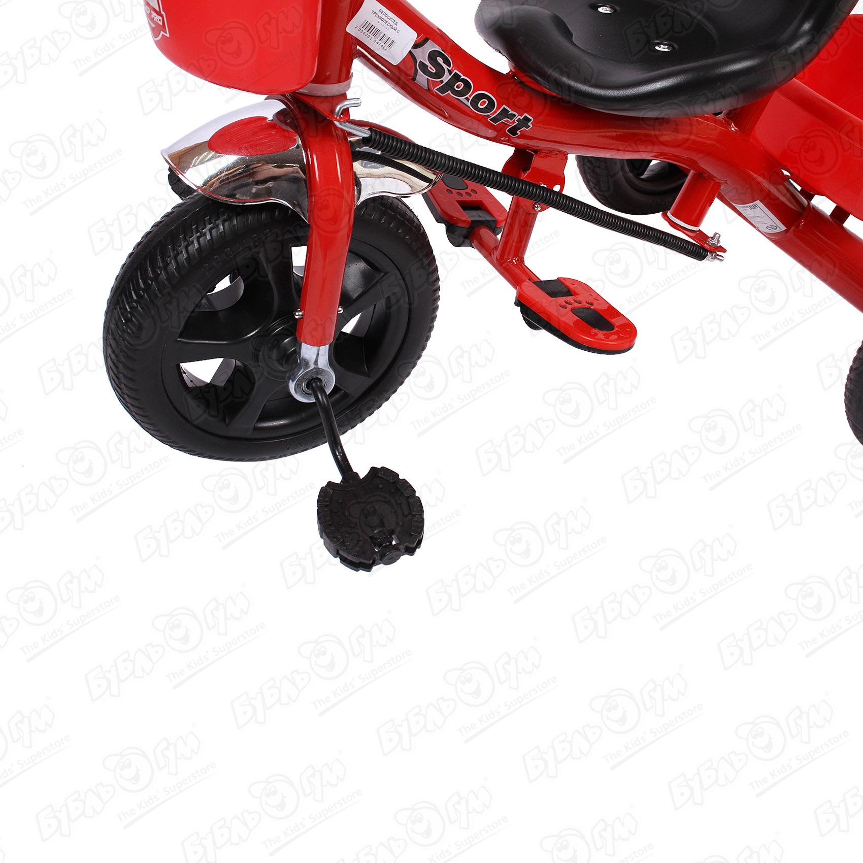 Велосипед трехколесный с ручкой черно-красный - фото 10