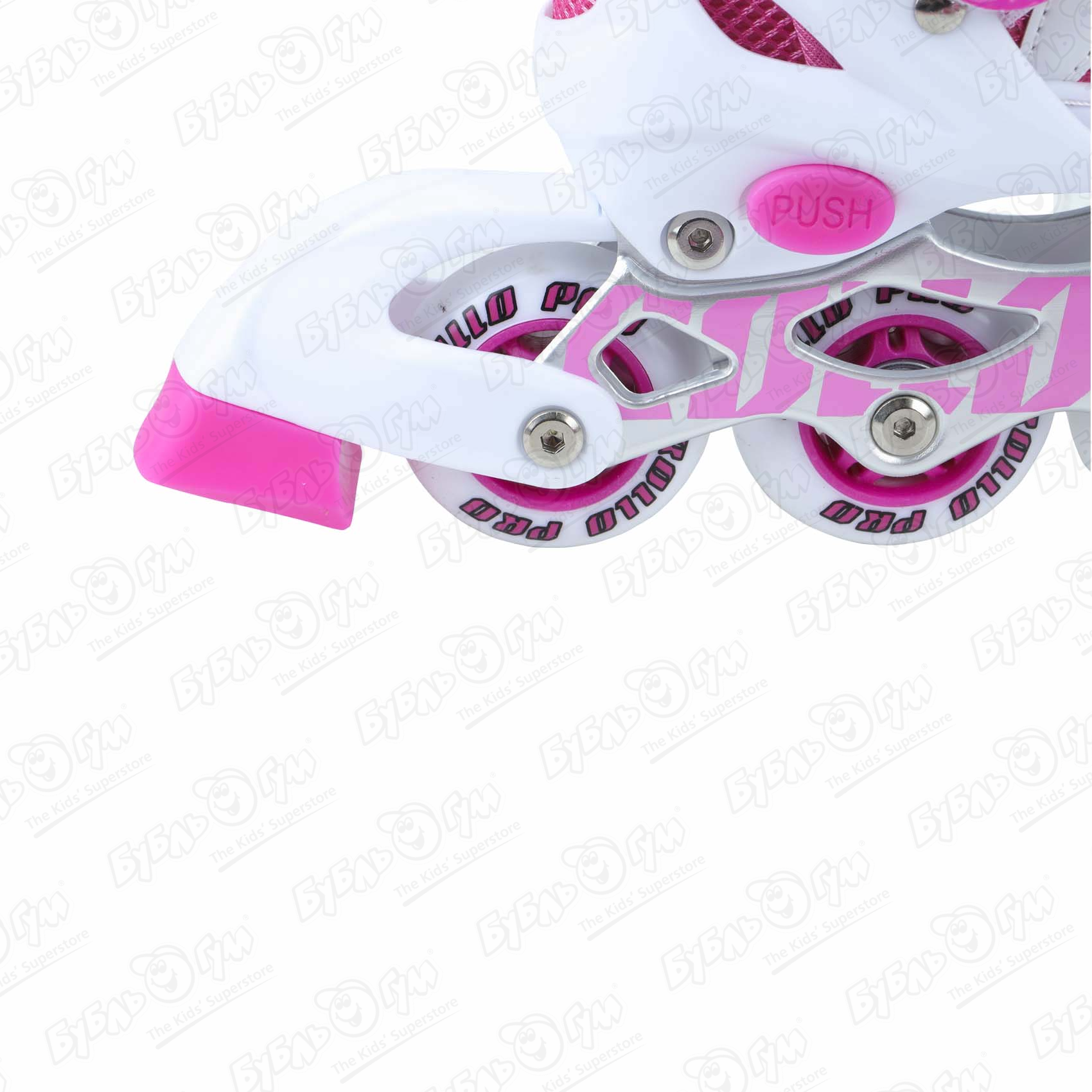 Коньки роликовые ROLLO PRO раздвижные  с липучкой розовые с белыми вставками - фото 7