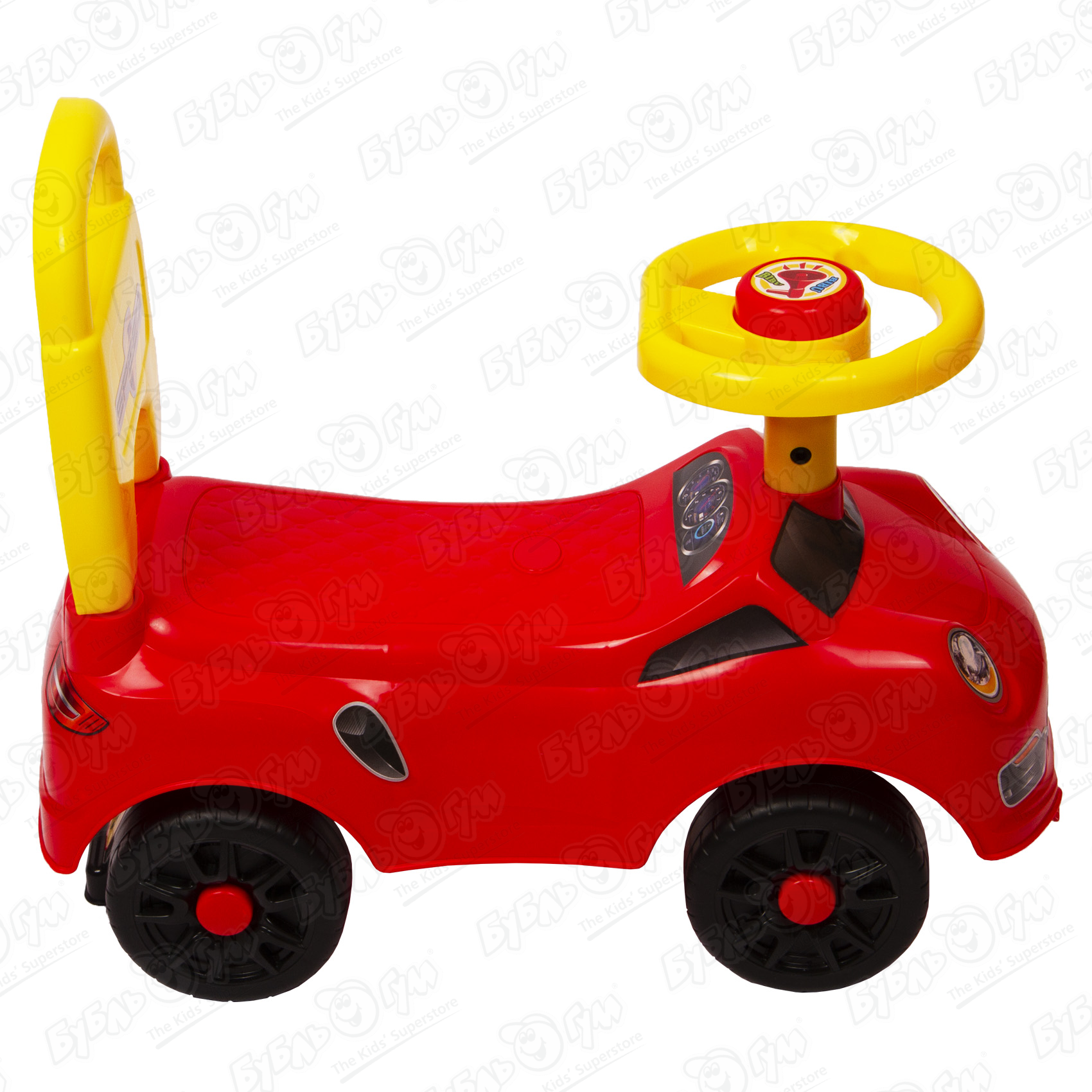 Машинка-каталка со спинкой красно-желтая, цвет красный - фото 2