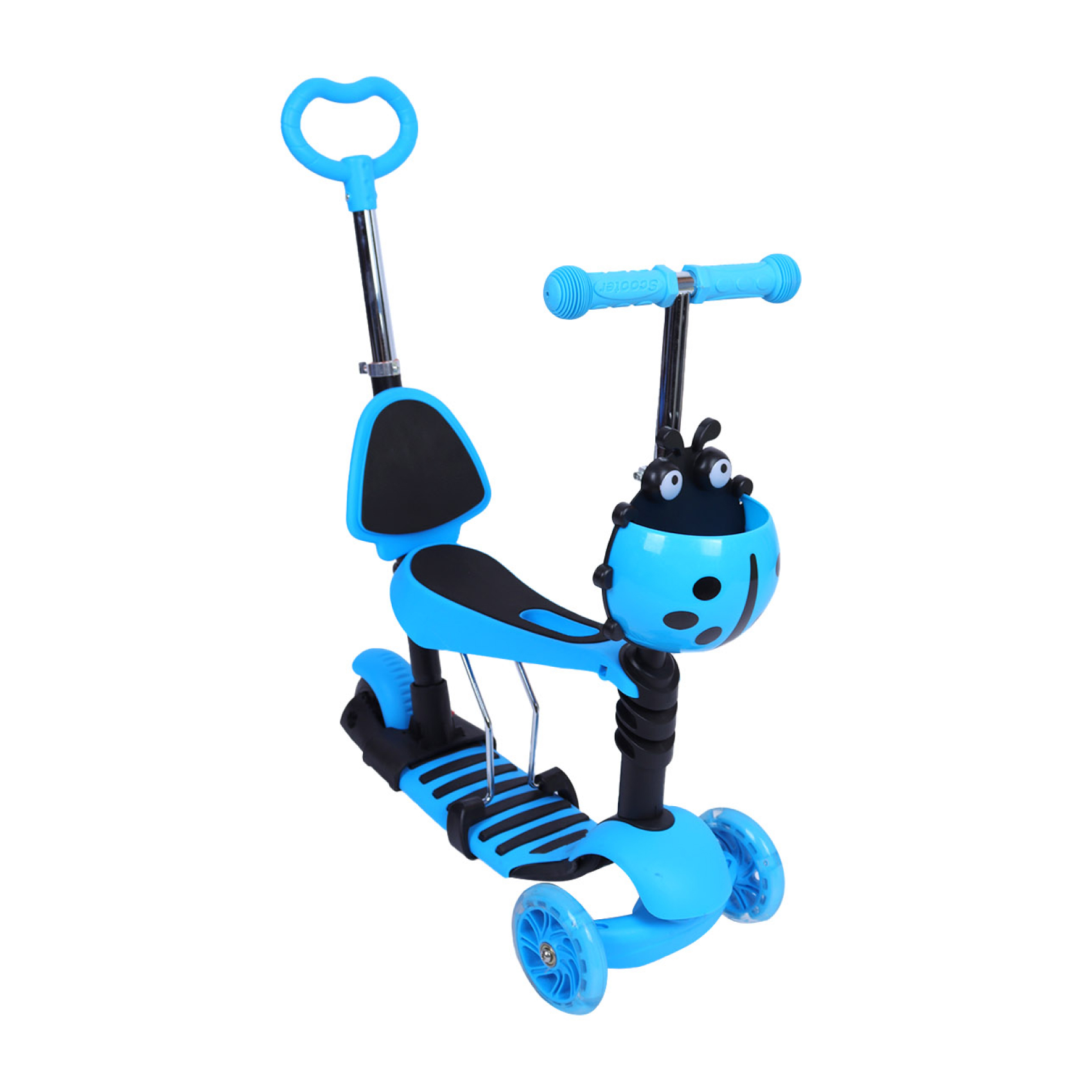 

Самокат трехколесный с ручкой голубой