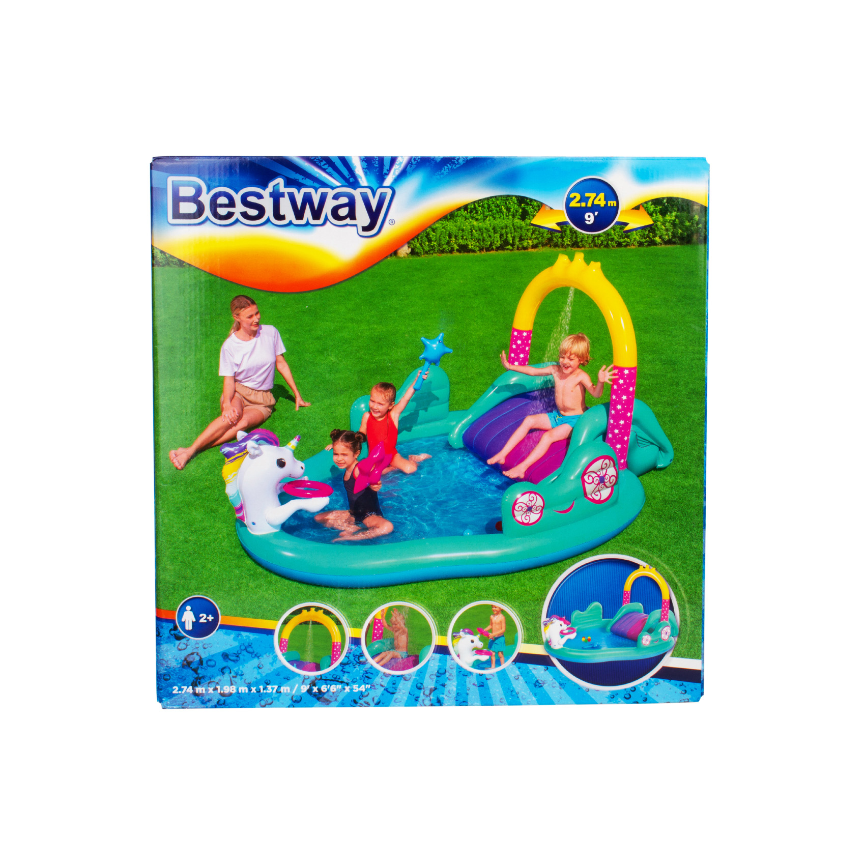 

Бассейн надувной Bestway Единорожка с горкой 274х198х137см
