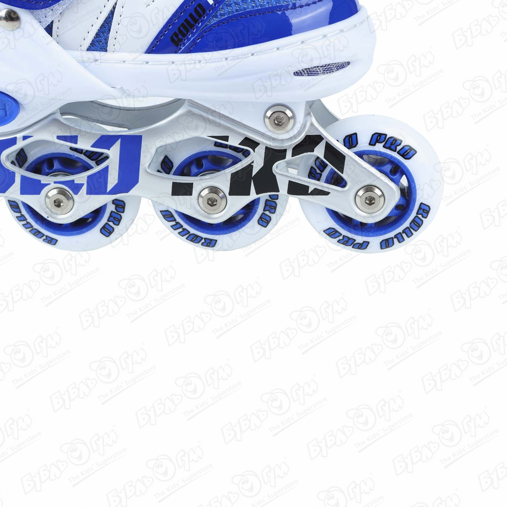Коньки роликовые ROLLO PRO с липучкой синие с белыми вставками - фото 9
