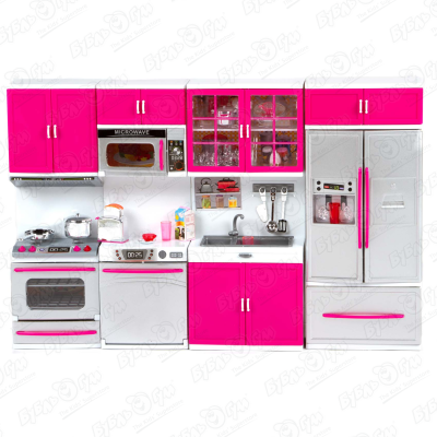 Кухня для кукольного дома серо-розовая фотографии