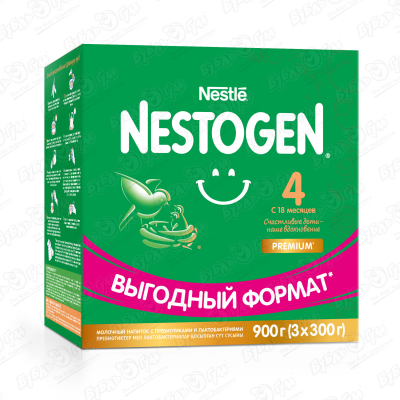 цена Молочко Nestle NESTOGEN Premium 4 с пребиотиками и лактобактериями 900г с 18мес БЗМЖ