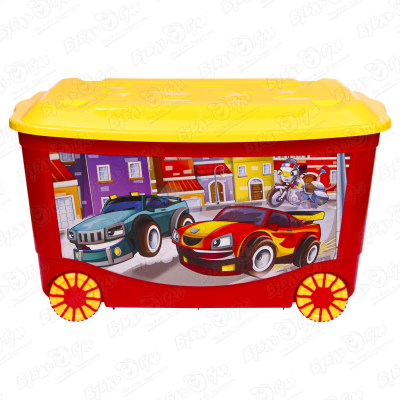 Ящик для игрушек Пластишка Машинки на колесах красный