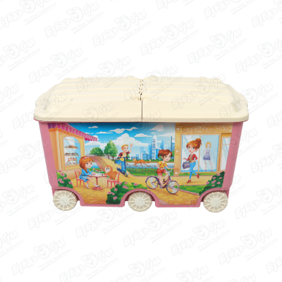 Ящик для игрушек Пластишка с колесами розовый 69х40х39см