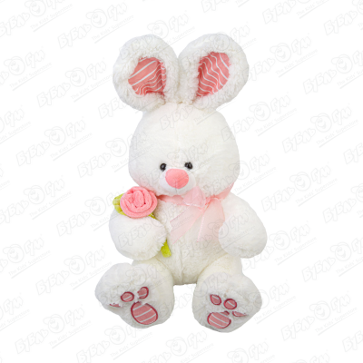 Игрушка мягкая заяц с цветком белый мягкая игрушка медведь с цветком