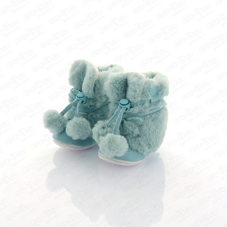 Пинетки Pasito голубые с меховыми вставками и помпоном - фото 360