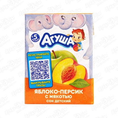 цена Сок Агуша яблоко персик с мякотью 200мл с 5мес