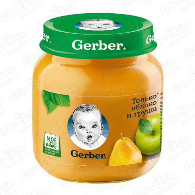 Пюре Gerber яблоко груша 130г с 5мес пюре детское gerber яблоко и груша с 5 месяцев 125 г