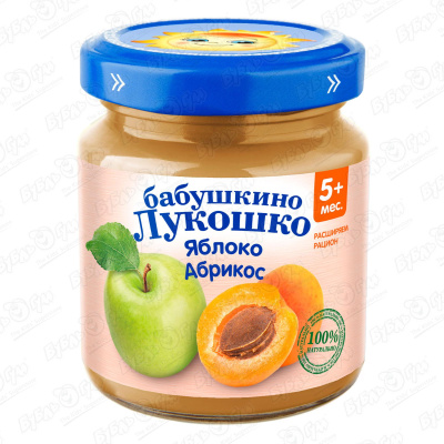 Пюре Бабушкино Лукошко яблоко-абрикос 100г с 5мес сок бабушкино лукошко яблоко вишня 200мл с 5мес