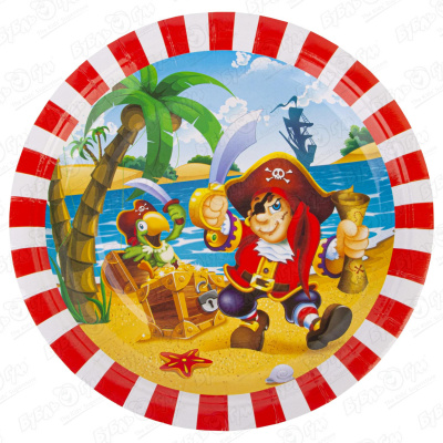 Тарелки бумажные ПатиБум Веселый пират 6шт 23см стаканы бумажные веселый пират 6шт 200мл