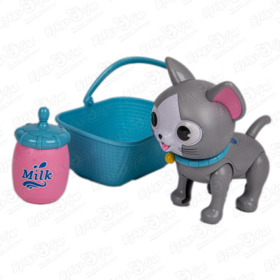 Игрушка Lanson Toys котенок интерактивный с корзинкой и бутылочкой для кормления