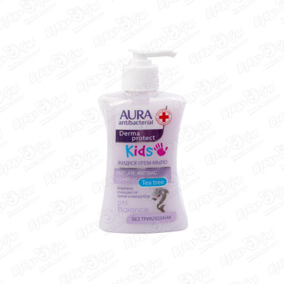 Крем-мыло AURA жидкое антибактериальное с дозатором 250мл с 3лет цена и фото