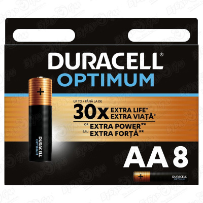 Батарейки Duracell Optimum АА 8шт батарейки duracell optimum aaа