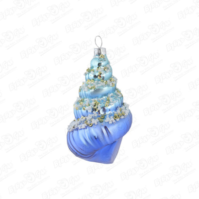 Украшение елочное Морская ракушка синяя стеклянное авторская медная подвеска морская ракушка