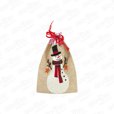 Мешок декоративный новогодний для подарков со снеговиком 30х18см в ассортименте