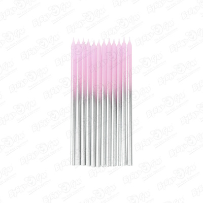 Свечи Металлик розово-серебряные с держателями 12шт 15см свечи пиксели с держателями 8шт 8см