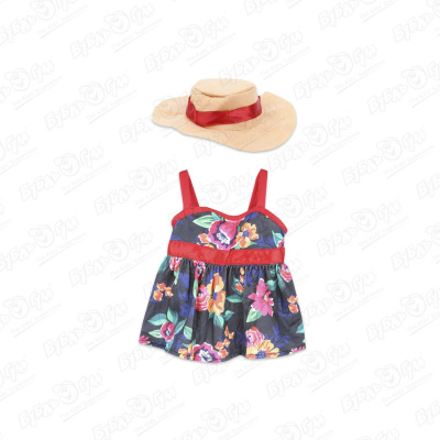 одежда для кукол песочник со шляпкой микс Одежда для кукол сарафан с цветами и шляпкой