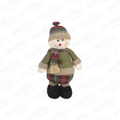Декор новогодний мягкий снеговичок в шапке с шарфом 41см