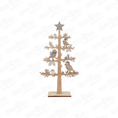 Декор новогодний Дерево с птицами деревянное 25см весенний декор раскраска колечко с тремя птицами дерево 8х8 см