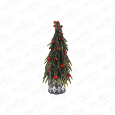 Декор елочка искусственная с красными шарами 30см