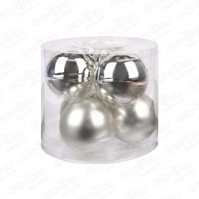 Набор украшений елочных шар базовый серебряный стеклянный 8см 6шт