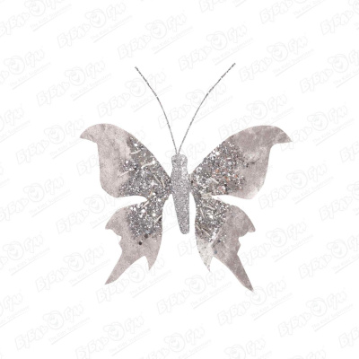 Украшение елочное Бабочка серебряная велюровая 16,5см украшение елочное бабочка матовая серебряная 10см
