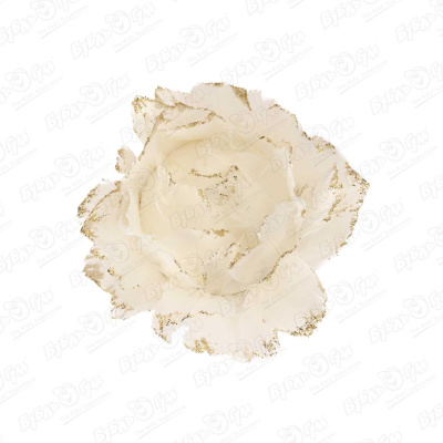 Украшение елочное роза белая из перьев с золотыми блестками 10см