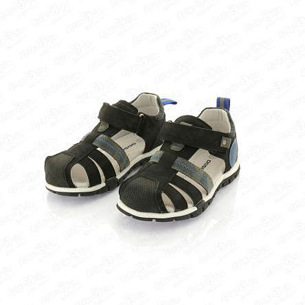 Сандалии Pasito с голубыми вставками и строчкой с круглой эмблемой черные  - фото 360