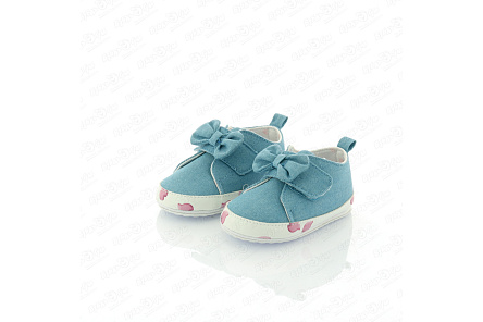 Пинетки Pasito текстильные с бантиком с белой вставкой с рисунком сердечки голубые  - фото 360