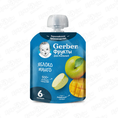 Пюре Gerber спелое яблоко-манго 90г с 6мес пюре gerber яблоко груша малина черника 90г с 6мес