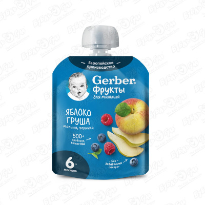 Пюре Gerber яблоко-груша-малина-черника 90г с 6мес