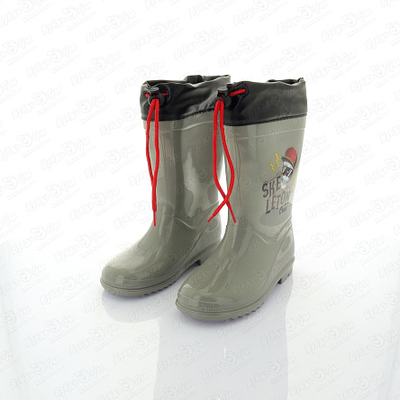 Сапоги водонепроницаемые Pasito Skeleton crew манжет со шнурком с фиксатором с рисунком серые  - фото 360