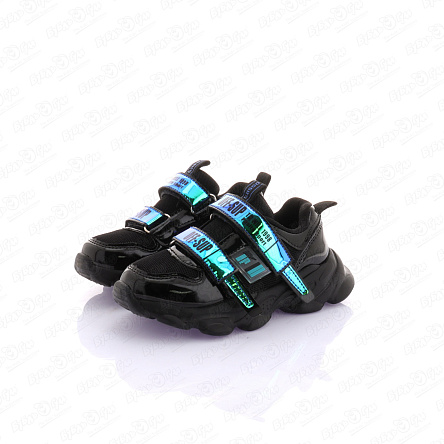 Кроссовки Pasito с голографическими липучками черные - фото 360