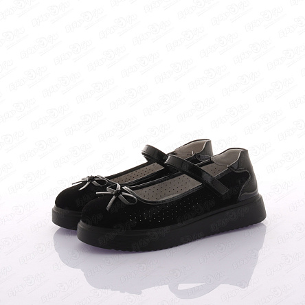 Туфли Barbaris школьные на липучке с перфорацией и лаковым бантиком черные - фото 360 Туфли Barbaris школьные на липучке с перфорацией и лаковым бантиком черные - фото 360