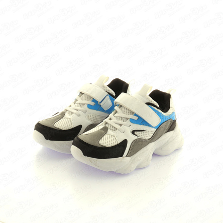 Кроссовки TIBURON на липучке и шнуровке с серо-голубыми вставками белые - фото 360