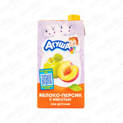 цена Сок Агуша яблоко персик с мякотью 500мл с 3лет