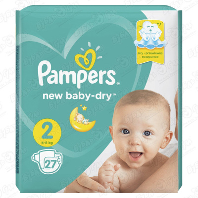 Подгузники Pampers new baby-dry 2 4-8кг 27шт pampers new baby dry 2 подгузники 4 8 кг 94 шт