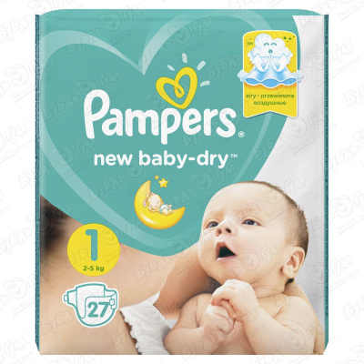 Подгузники Pampers new baby-dry 1 2-5кг 27шт подгузники pampers new baby dry 1 2 5кг 27шт