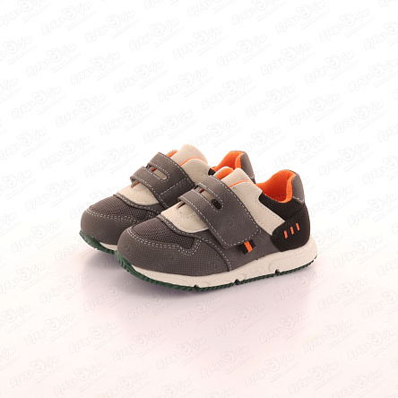 Полуботинки Pasito на липучке с бело-оранжевыми элементами темно-серые - фото 360